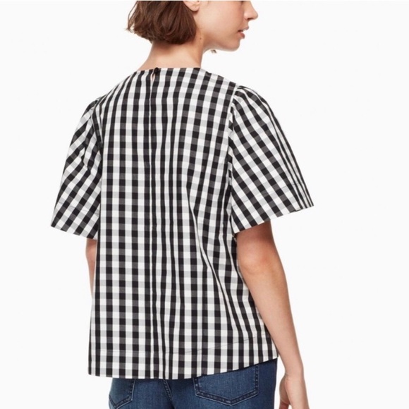 Kate Spade gingham black white checked flutter-sleeve blouse trapeze top Medium - Picture 4 of 7